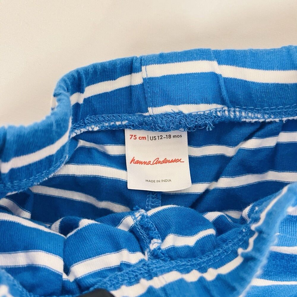 Hanna Andersson Baby 3 Pc Outfit Set 12-18M 75cm Blue Green Striped Shorts - Picture 13 of 13